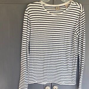 Scotch & Soda White and Navy Striped Long Sleeve Tee
